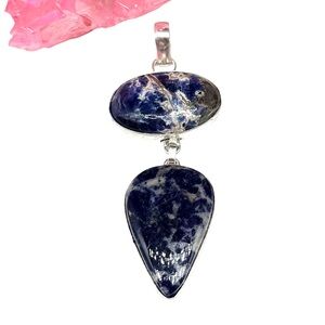 Sodalite Necklace Pendant 925 Sterling Silver Overlay Blue
